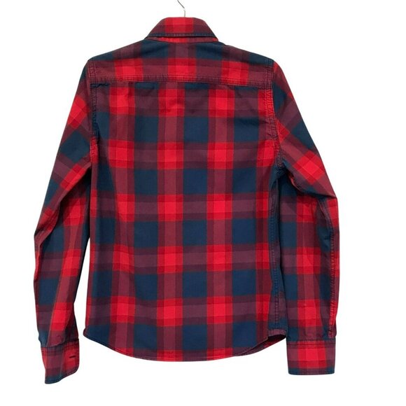 Abercrombie & Fitch Long Sleeve Button Muscle Shirt Red Blue Plaid Sz Small - Picture 7 of 14